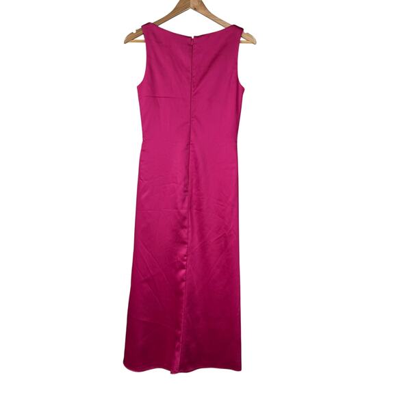 Mac Duggal NWT Pink Satin Ruched V-Neck Faux Wrap Midi Dress Size 4 Sleeveless - Picture 4 of 10